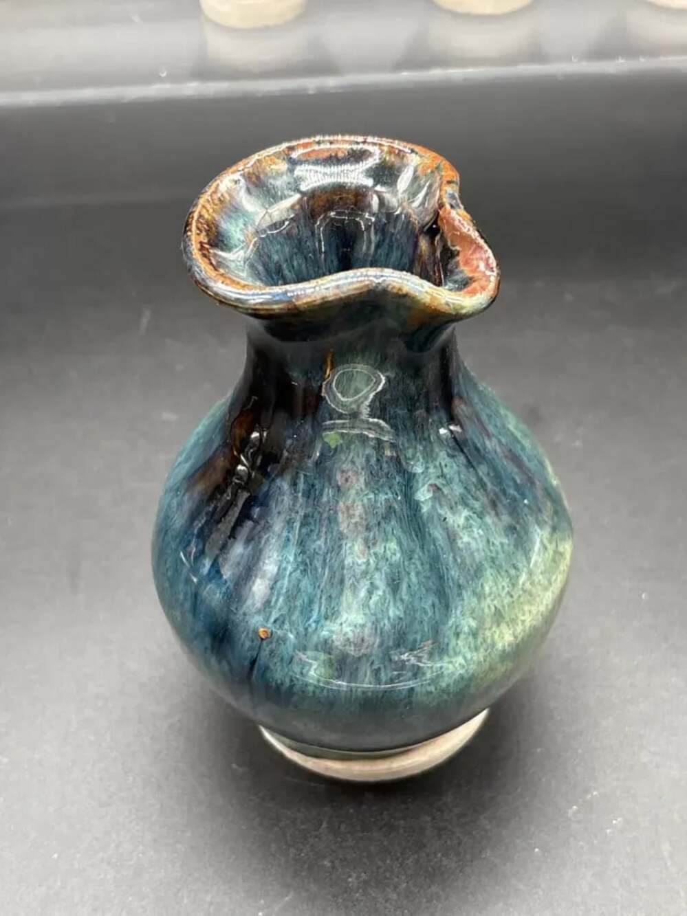 Vintage Blue Mountain Pottery Canada Blue Green Drip Glaze Creamer Pitcher Vase